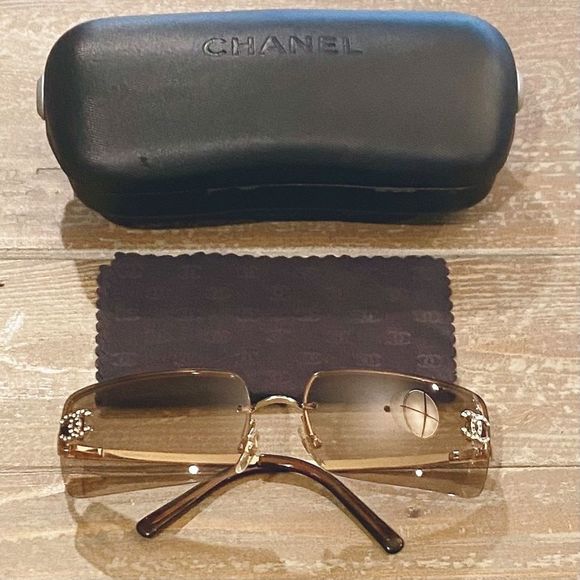 RARE CHANEL Rimless Sunglasses 4104 B Light Brown Gradient Rate A - Picture 6 of 16